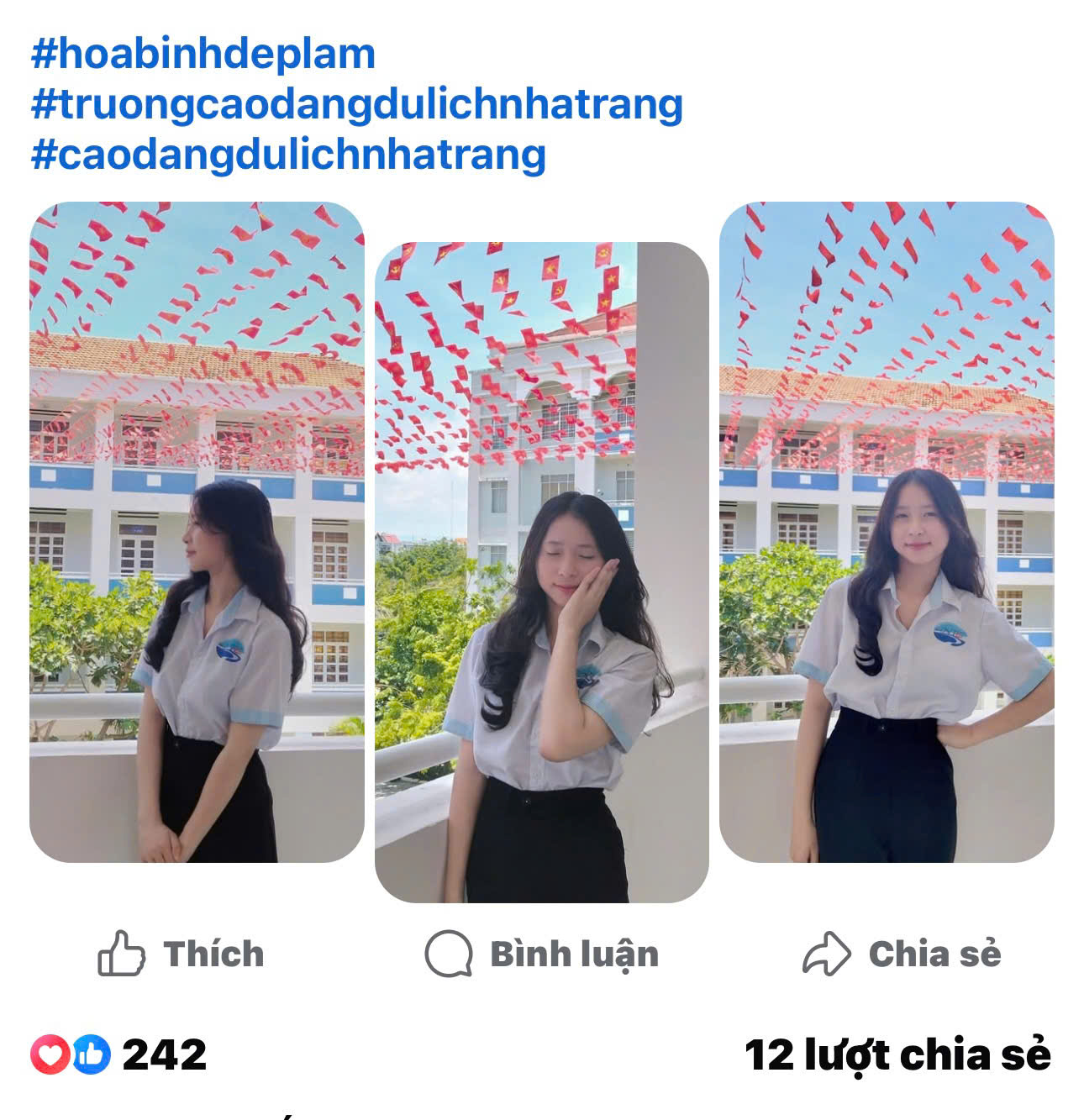 SINH VIÊN TRƯỜNG CAO ĐẲNG DU LỊCH NHA TRANG HƯỞNG ỨNG PHONG TRÀO CHỤP ẢNH KÈM HASHTAG HÒA BÌNH ĐẸP LẮM 
