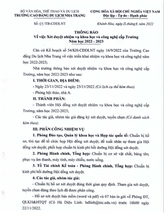 69-Thông báo xét duyệt nhiệm vụ KH & CN cấp Trường năm học 2022-2023